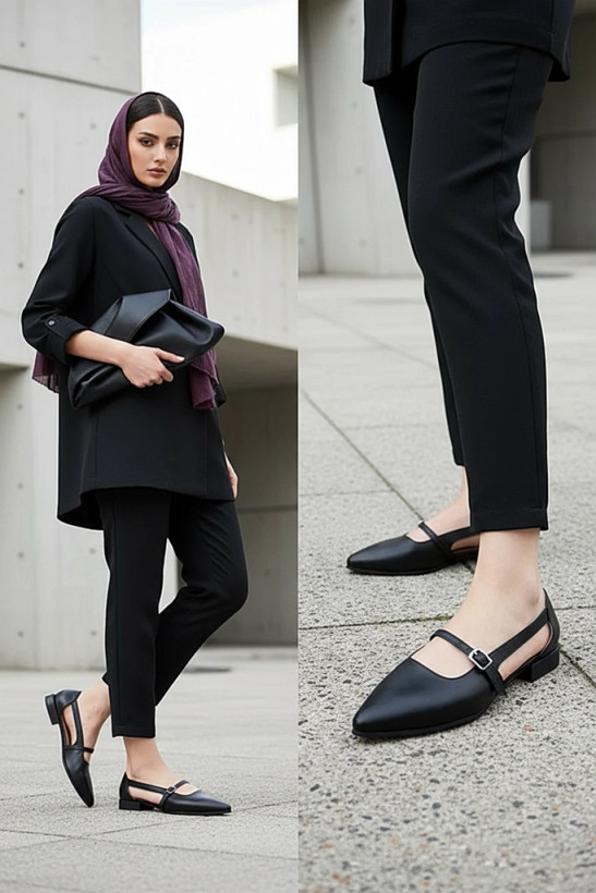 کفش چرم زنانه برند چرم کاکتوس مشکی ws 1030